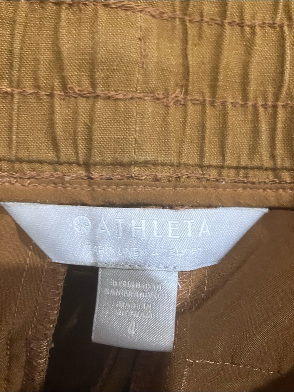 Athleta Cabo 100% Linen Pull On Shorts Women’s 4 Brown Drawstring Pockets Summer - Picture 6 of 9